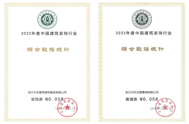 人生就是博装饰集团位列2023年度中国建筑装饰企业百强59位、幕墙百强第8位